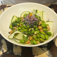 Courgette and edamame beans with lime dressing- yum! at La Mujer de Verde in Mallorca