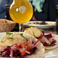 Shiitake mushroom tacos with hoisin mayonnaise and toasted sesame seeds.   at La Mujer de Verde in Mallorca