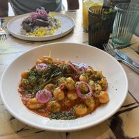 Mallorquin Gnocchi and Seitan Stroganoff   at La Mujer de Verde in Mallorca