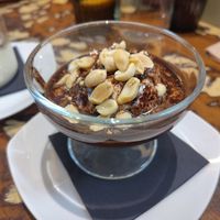 Peanut chocolate mousse (amazing) at La Mujer de Verde in Mallorca