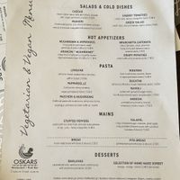 Vegetarian & Vegan Menu Sept 2023  at Oskars in Kefalonia