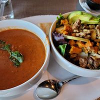 Tomato basil soup and mother earth salad at Picazzo's Healthy Italian Kitchen in Gilbert