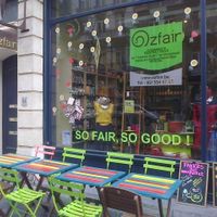 The outside of Ozfair restaurant/fairtrade shop at Ozfair in Brussels