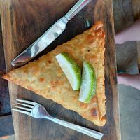 Giant samosa! at Tribearth  in Diani Beach