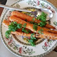 Carrots, lentil vinaigrette & chevril at Riverford Field Kitchen Restaurant in Buckfastleigh