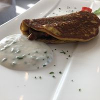 Vegan chickpea omelette at brekafast at Strandhotel Restaurant in Weissensee