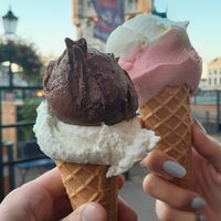 Chocolate/orange, galia melon, grapefruit/raspberry, pineapple/mint at David's Gelato Café in Gouda