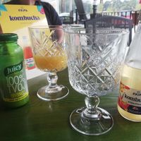 Kombucha is vegan and ananas juice.  at Buffet Atlas in Cavtat