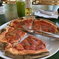 Pizza Marinara for lunch - fresh stone baked vegan pizza. Delicious!  at Buffet Atlas in Cavtat