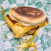 Bacon egg cheese English muffin   at Grilled! in Brooklyn