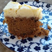 The carrot 🥕 cake 🍰 with creamy frosting and amazing texture. at Inga's Veggie Heaven in Nicosia