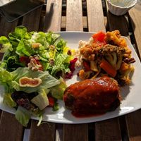Stuffed pepper and vegetable curry stew at Inga's Veggie Heaven in Nicosia