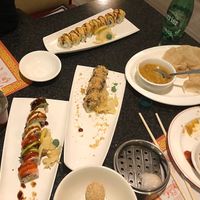 I’m always so excited to eat that I dive right in b4 taking pics!  Sushi rolls, delicious roti with curry, what’s left of our pork buns and sesame balls.  We loved it all! at Chef Kenny's Vegan Dim Sum in Las Vegas