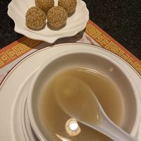 Miso soup and sesame balls  at Chef Kenny's Vegan Dim Sum in Las Vegas