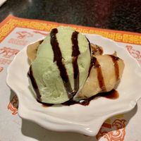 Fried banana with green tea ice cream  at Chef Kenny's Vegan Dim Sum in Las Vegas