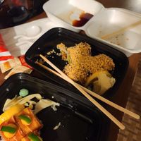 I think its sexy roll, crunchy roll, and then peanut pork dumplings. I forgot to take a photo when opened everything. I was too excited to eat, haha. at Chef Kenny's Vegan Dim Sum in Las Vegas