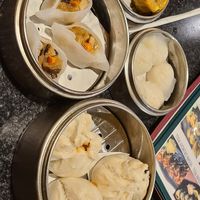 Mixed mushroom dumplings, Steamed BBQ Pork buns, Siu Mai & Vegan shrimp dumplings at Chef Kenny's Vegan Dim Sum in Las Vegas