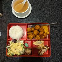 Orange chickn bento box at Chef Kenny's Vegan Dim Sum in Las Vegas
