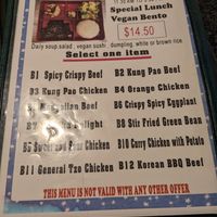 Lunch bento box options (I think) at Chef Kenny's Vegan Dim Sum in Las Vegas