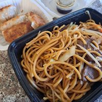 Dumplings and chow mein take out. at Chef Kenny's Vegan Dim Sum in Las Vegas