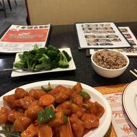 Sweet & sour chicken, steamed broccoli, and brown rice   at Chef Kenny's Vegan Dim Sum in Las Vegas