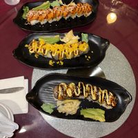 (top) spicy tuna roll, (middle) jackfruit roll, (bottom) dragon roll  at Chef Kenny's Vegan Dim Sum in Las Vegas