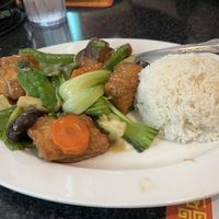 ‘Fish’ and tofu vege stir fry   at Chef Kenny's Vegan Dim Sum in Las Vegas