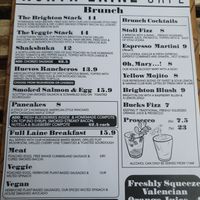 Brunch menu at North Laine Café in Brighton