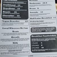 Brunch menu at North Laine Café in Brighton