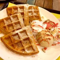 Seven Grain Waffles. comes with ice cream at Loving Hut Gangnam-gu - 러빙헛 in Seoul