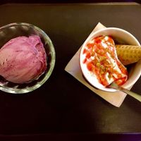 Blueberry ice cream and a Sundae!! at Loving Hut Gangnam-gu - 러빙헛 in Seoul