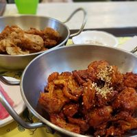 fried soy chicken. the spicy and not spicy version. The spicy one is tastier at Loving Hut Gangnam-gu - 러빙헛 in Seoul