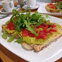 The "avocado" tomato and rocket toast.. at Sabor'art Café in Nazare