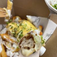 Famous Vegan Parmo Loaded Fries with vegan chicken inside  at Signals in Saltburn-by-the-sea