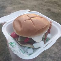 Lamb burger at No Frickin Chicken in Worcester