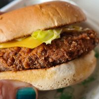 Chick'n burger at No Frickin Chicken in Worcester