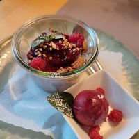 Veganes Tiramisu und Fruchteis Sorbet at Gasthaus Bürgerstüble in Sankt Peter