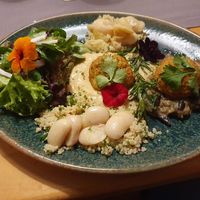 Orientalische Köstlichkeiten - Falafel, Hummus,  Auberginenkompott, weisse Riesenbohnen und Couscous at Gasthaus Bürgerstüble in Sankt Peter