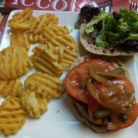 100% vegan burger. Very good but possibly the only vegan option.  at Piccolo in Cuenca