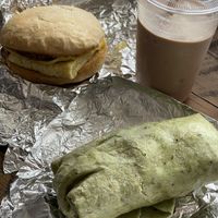 Vegan breakfast wrap, sandwich, and pb protein smoothie  at The Juice Jar in Erie