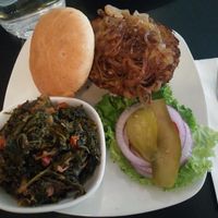 vegan hazelnut burger with some kale stuff at Dick's Kitchen in Portland