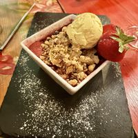 Crumble with dairy free ice creamm  at The Witchez in Brighton