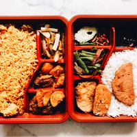 Briyani (mushroom-and-soy-based ‘mutton’, potatoes & achar) & nasi lemak at Nature Vegetarian Delights 大自然素食 - Bukit Purmei in Central Singapore