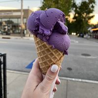 Vegan ube ice cream outside of the Cherry St. location   at Rose Rock Microcreamery in Tulsa