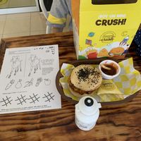 Kids menu with burger, fries and water at Crush in Merida