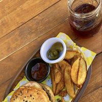 Burger + iced Jamaica tea   at Crush in Merida