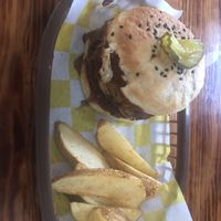 Bae burger (beyond patty with bbq, grilled pineapple, and an onion ring)  at Crush in Merida