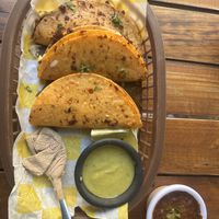 These taco are the BOMB. made with seitan as meat substitute.   Waiter says tacos are authentic and we would love them.   Oh my goodness.   A bit oily but the flavor!!!!    at Crush in Merida