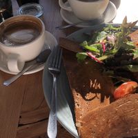 Plant based crepe, cacao smoothie and almond flat white  at Girdlers in Avalon