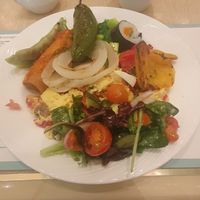 Just egg omelette, salad, roasted vegetables, sushi and spring rolls at Wynn Hotel - The Buffet in Las Vegas